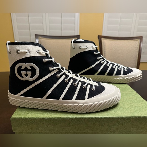 New Gucci GG Logo High Top Sneaker Shoes Black White Size UK 12 / US 12.5 - Picture 3 of 16
